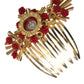 Gold Brass Crystal Heart Floral Hair Comb