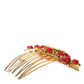 Gold Brass Crystal Heart Floral Hair Comb