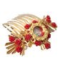 Gold Brass Crystal Heart Floral Hair Comb