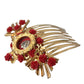 Gold Brass Crystal Heart Floral Hair Comb