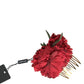 Red Silk Floral Gold Brass Women Hair Comb