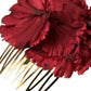 Red Silk Floral Gold Brass Women Hair Comb