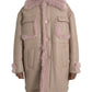 Beige Pink Lamb Leather Shearling Coat Jacket