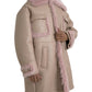 Beige Pink Lamb Leather Shearling Coat Jacket