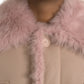 Beige Pink Lamb Leather Shearling Coat Jacket