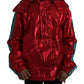 Red Nylon Hooded Pullover Sweatshirt Jacket