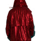 Red Nylon Hooded Pullover Sweatshirt Jacket