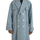 Blue Double Breasted Trench Coat Jacket