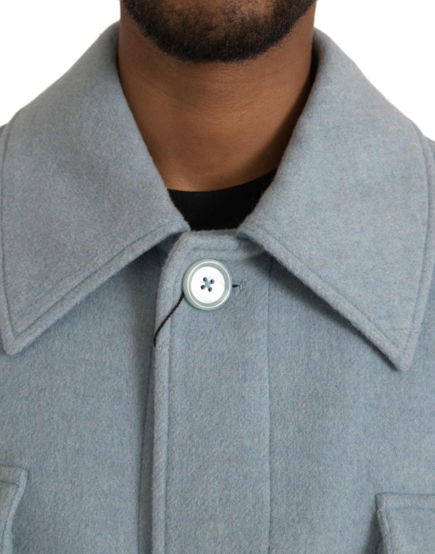 Light Blue Wool Button Trench Coat Jacket