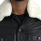 Black Leather Fur Collar Biker Coat Jacket