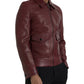 Maroon Exotic Leather Zip Biker Coat Jacket