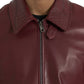 Maroon Exotic Leather Zip Biker Coat Jacket