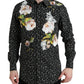 Black Floral Men Formal Dress GOLD Shirt