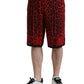 Red Leopard Print Viscose Bermuda Shorts