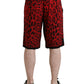 Red Leopard Print Viscose Bermuda Shorts