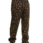 Brown Leopard Print Polyester Jogger Pants