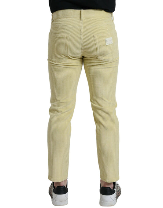 Yellow Corduroy Logo Plaque Skinny Denim Jeans