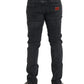 Gray Cotton Stretch Skinny Denim Logo Jeans