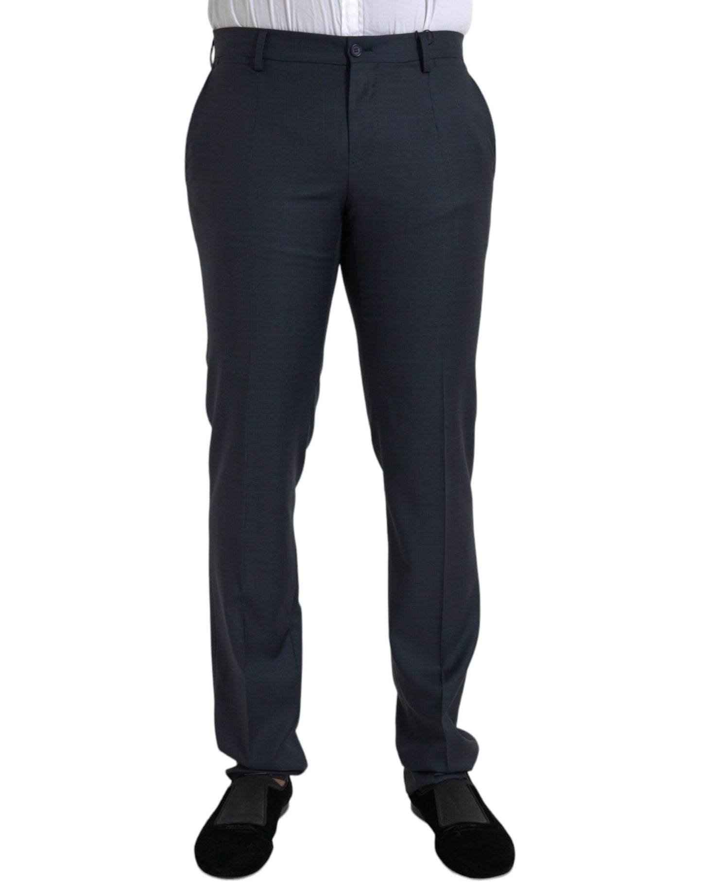 Blue Wool Men Skinny Dress Pants