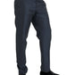 Blue Wool Men Skinny Dress Pants