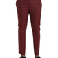 Maroon Wool Men Skinny Dress Pants