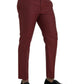 Maroon Wool Men Skinny Dress Pants