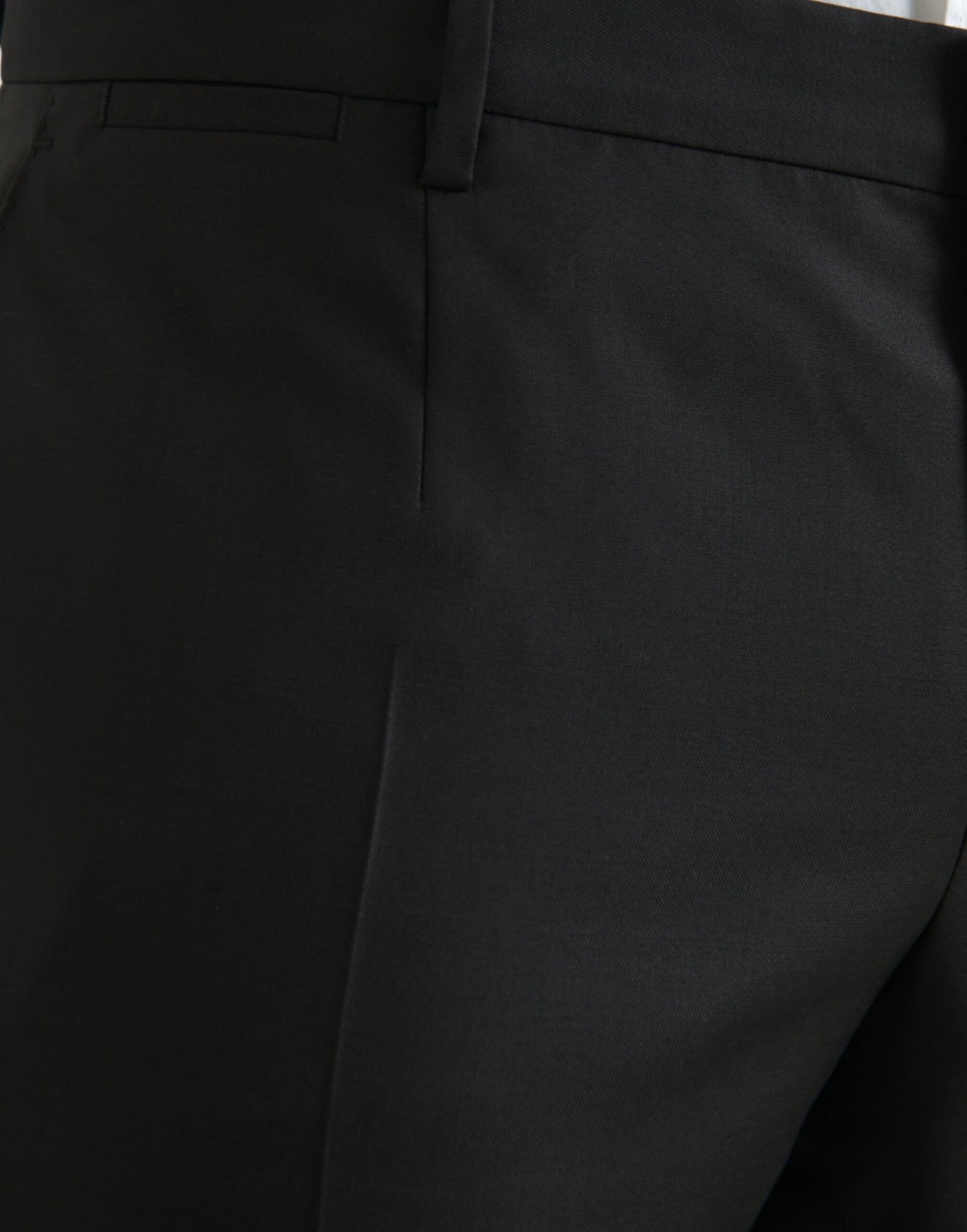 Black Wool Silk Skinny Dress Pants