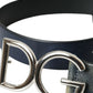 Blue Leather Silver Metal Logo Buckle Belt Men