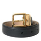 Black Leather Gold Metal Buckle Belt Men