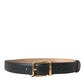 Black Leather Gold Metal Buckle Belt Men