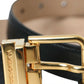 Black Leather Gold Metal Buckle Belt Men