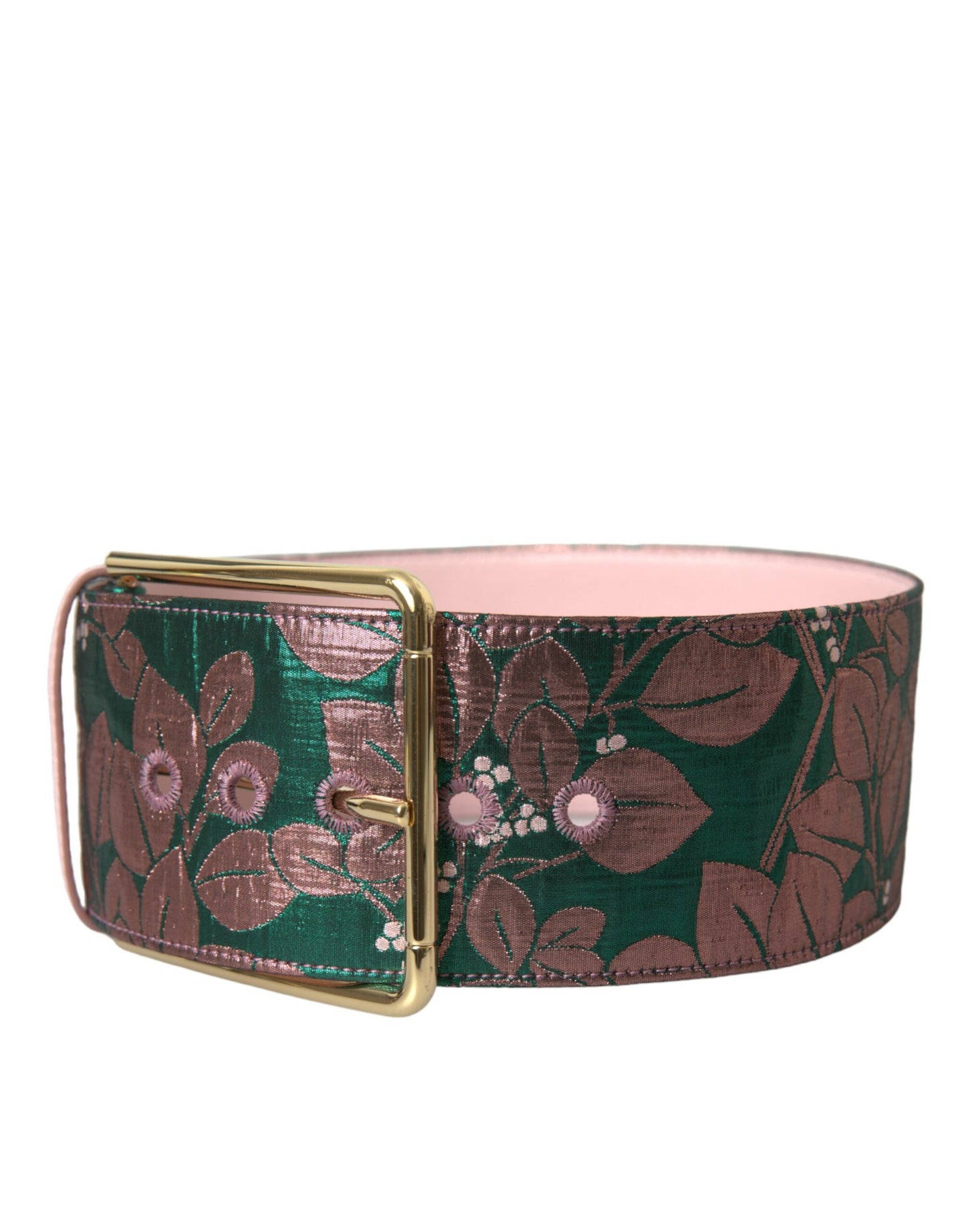 Multicolor Floral Jacquard Lurex Gold Buckle Belt