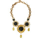 Gold Tone Brass Sunflower Crystal Embellished Necklace