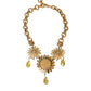 Gold Tone Brass Sunflower Crystal Embellished Necklace