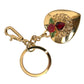 Metallic Gold Brass Heart Floral Pendant Keychain Keyring