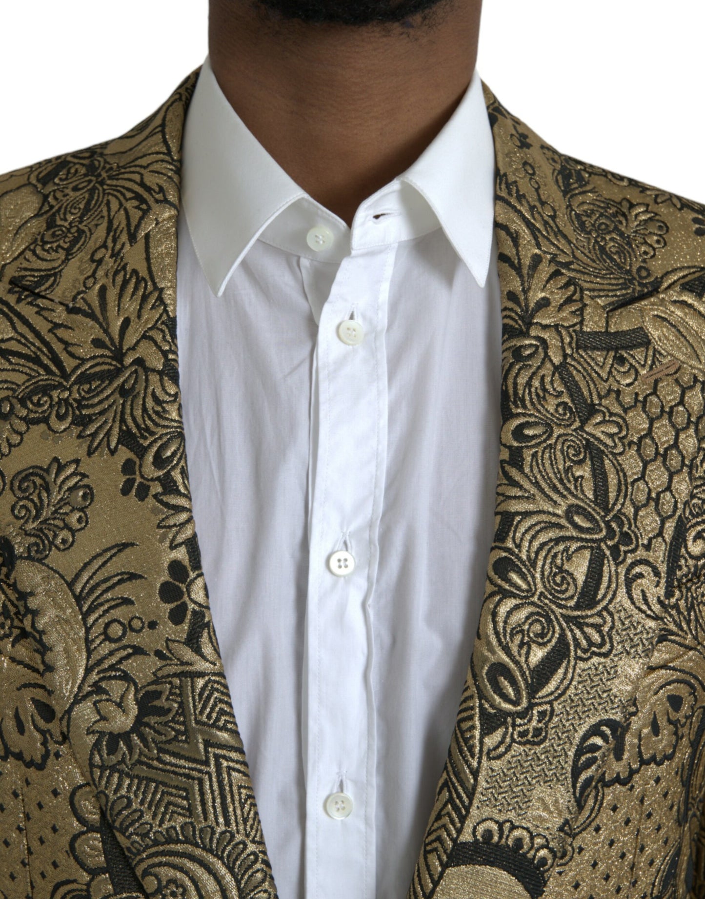 Gold SICILIA Jacquard Single Breasted Coat Blazer