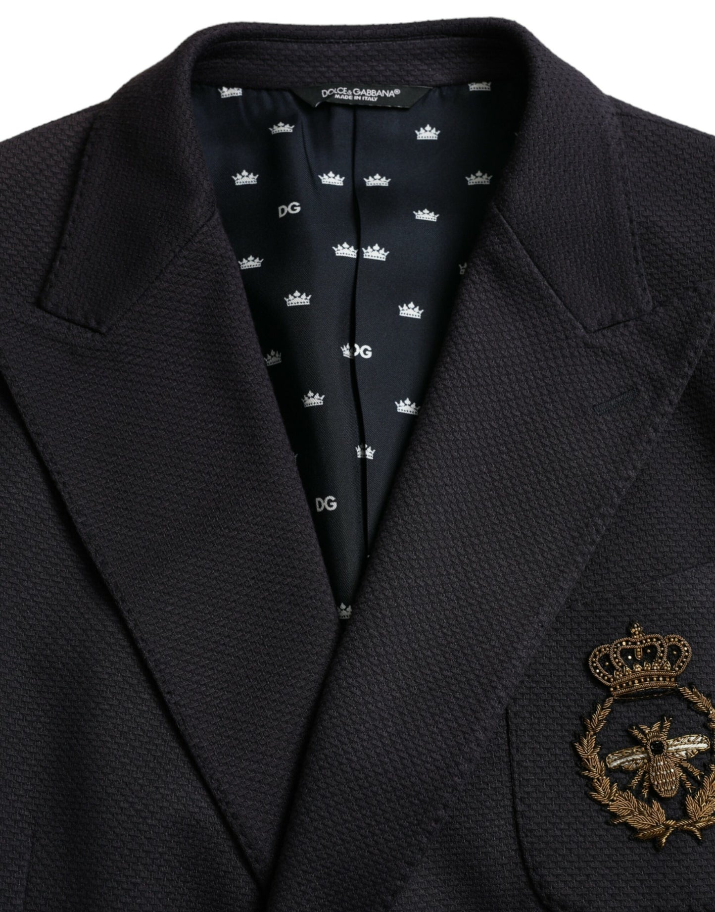 Dark Blue Crown Bee Double Breasted Blazer