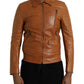 Brown Lamb Leather Full Zip Blouson Jacket