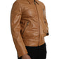 Brown Lamb Leather Full Zip Blouson Jacket