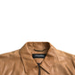 Brown Lamb Leather Full Zip Blouson Jacket