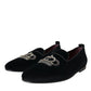 Black Velvet Crystal Crown Men Loafers Shoes