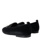 Black Velvet Crystal Crown Men Loafers Shoes