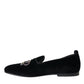 Black Velvet Crystal Crown Men Loafers Shoes