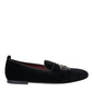 Black Velvet Crystal Crown Men Loafers Shoes