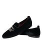 Black Velvet Crystal Crown Men Loafers Shoes