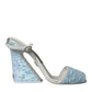 Light Blue Sequin Ankle Strap Sandals Shoes