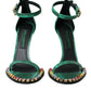 Green Exotic Leather Crystal Sandals Shoes