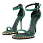 Green Exotic Leather Crystal Sandals Shoes