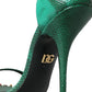 Green Exotic Leather Crystal Sandals Shoes