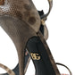 Brown Exotic Leather Crystal Sandals Shoes